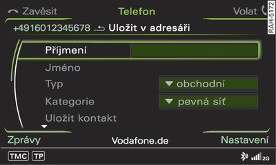 Uložení telefonního čísla do adresáře